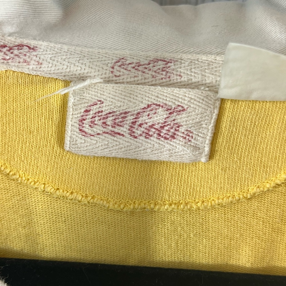 Vintage 80s 90s Coca Cola Coke Rugby Polo Surf Skate Shirt Color Block Yellow - Picture 3 of 3